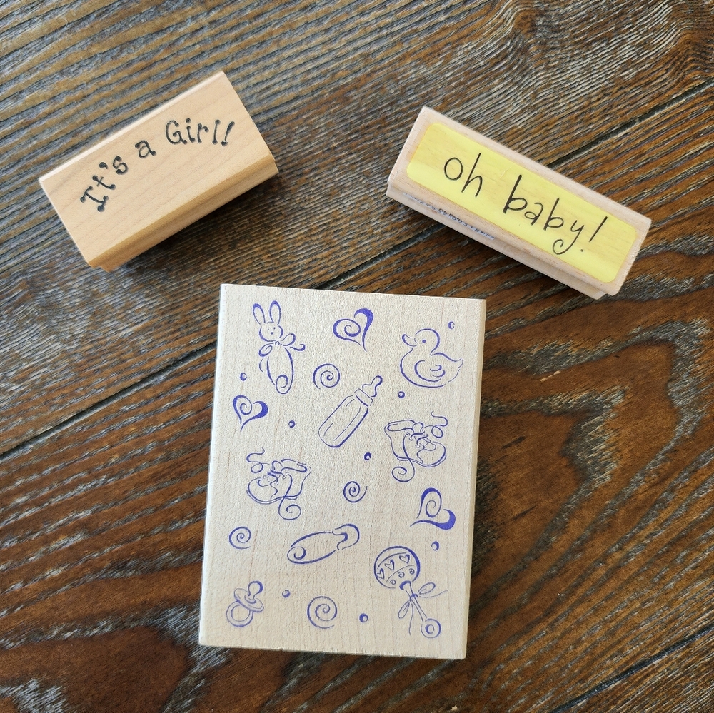 All Night Media Large Rubber Stamp 'Baby Things' #364 and two more baby stamps